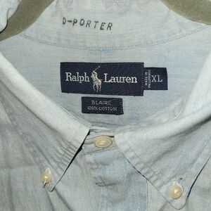 Vtg 90s Ralph Lauren Button Up‎ Shirt Mens XL Blue Blaire Chambray Long Sleeve